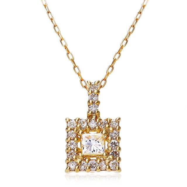 ダイヤモンドネックレス K18YG イエローゴールド スクエアダイヤ 0.15ct 