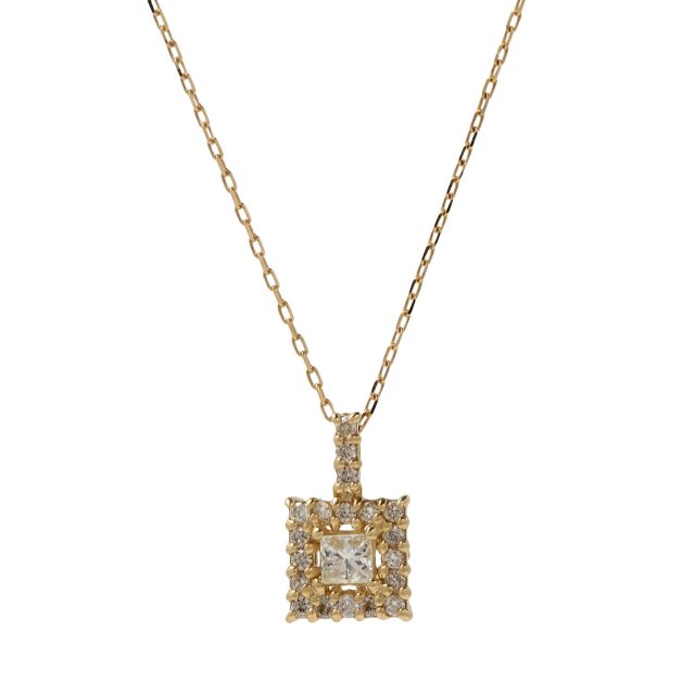 ダイヤモンドネックレス K18YG イエローゴールド スクエアダイヤ 0.15ct 