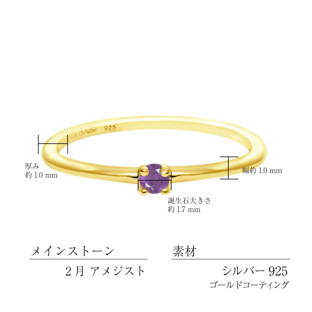 ピンキーリング レディース シルバー925 イエローゴールド 誕生石 2月