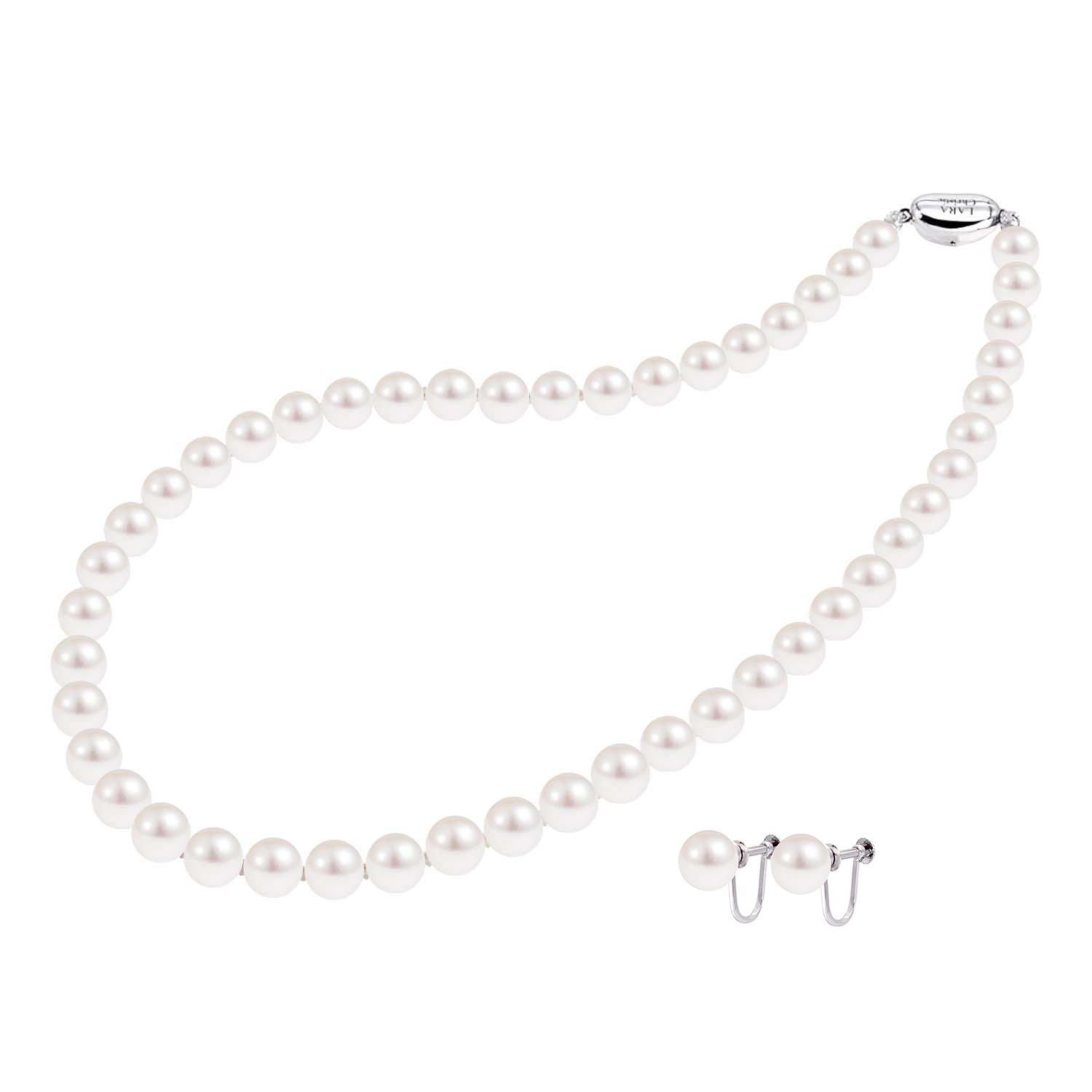 ネックレス レディース パール 花珠 あこや真珠 7.5-8.0mm 2点セット 連 ネックレス イヤリング ピアス lp46-0002