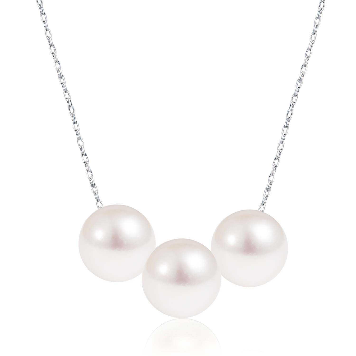 ネックレス あこや真珠 パール 3珠 スルーネックレス K18 ゴールド 18  