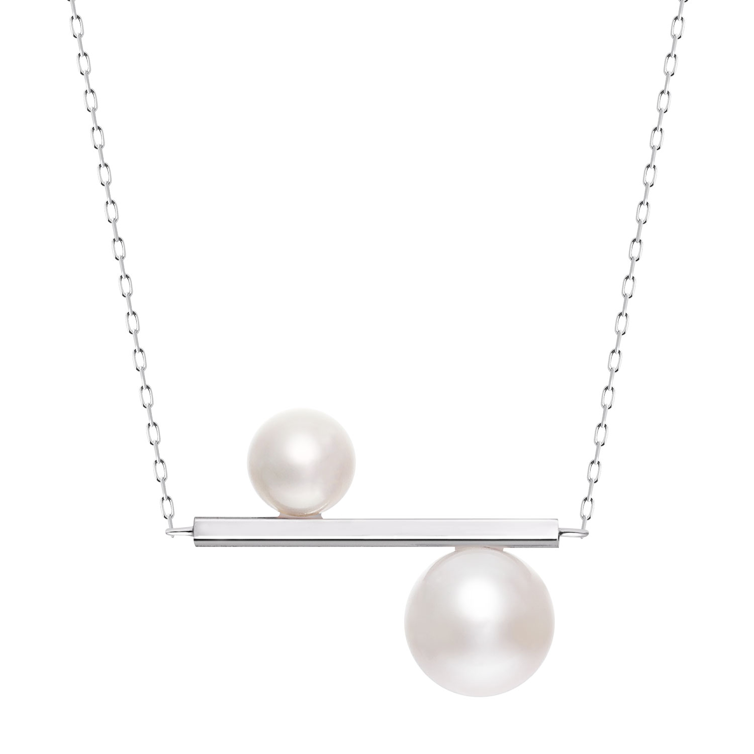 ネックレス レディース あこや真珠 パール 5.0～6.0mm 2珠 PT900 プラチナ バー  デザイン