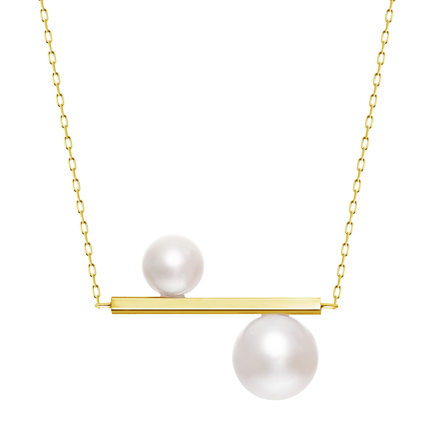 ネックレス レディース あこや真珠 パール 5.0～6.0mm 2珠 K18 18金 イエローゴールド バー  デザイン