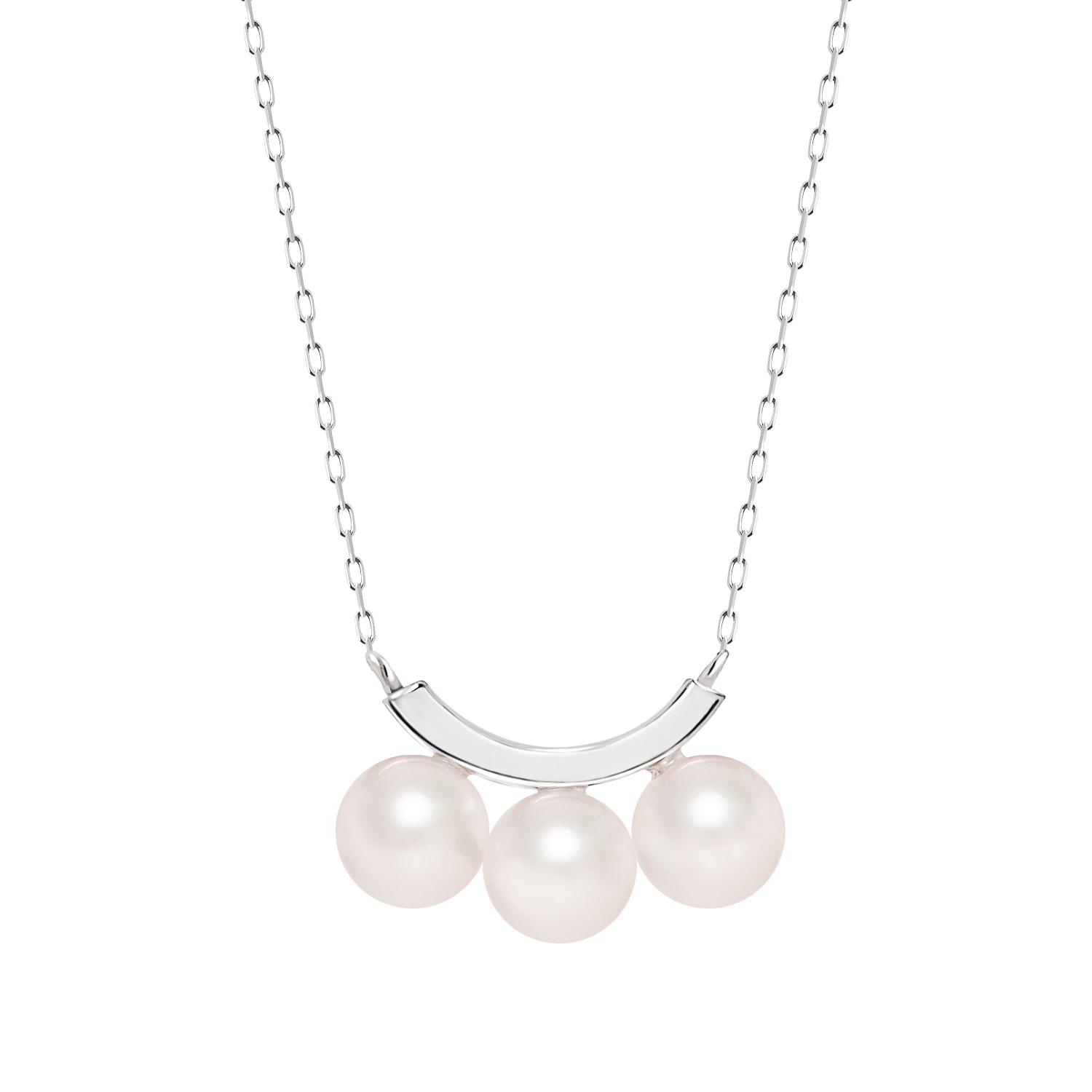 ネックレス レディース あこや真珠 パール 5.0～6.0mm 3珠 PT900 プラチナ バー スマイル デザイン