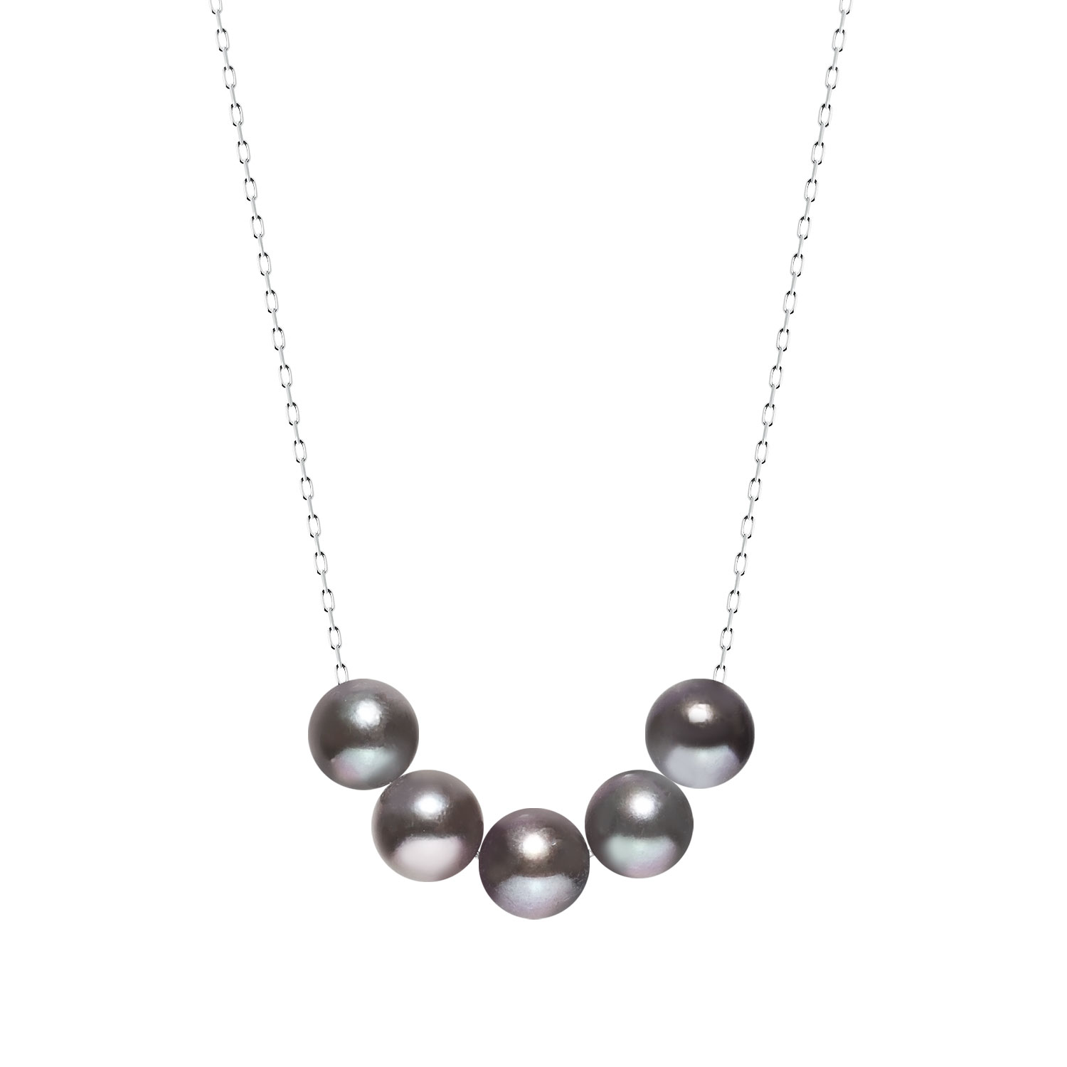 ネックレス あこや真珠 染め 黒 パール 5.0～6.0mm 5珠 PT900 プラチナ スルーネックレス