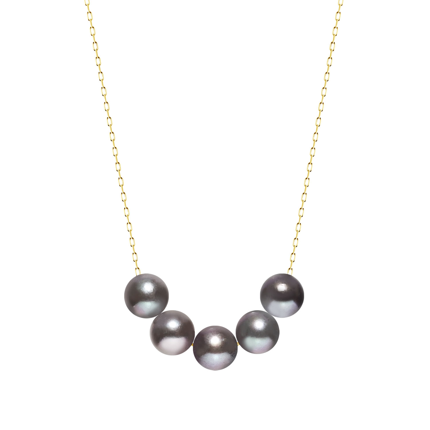 ネックレス あこや真珠 染め 黒 パール 5.0～6.0mm 5珠 K18 18金 イエローゴールド スルーネックレス