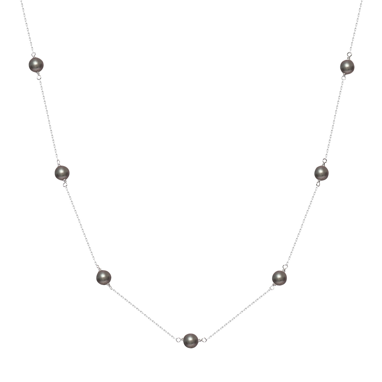 ネックレス レディース あこや真珠 染め 黒 パール 5.0～6.0mm PT900 プラチナ ステーションネックレス