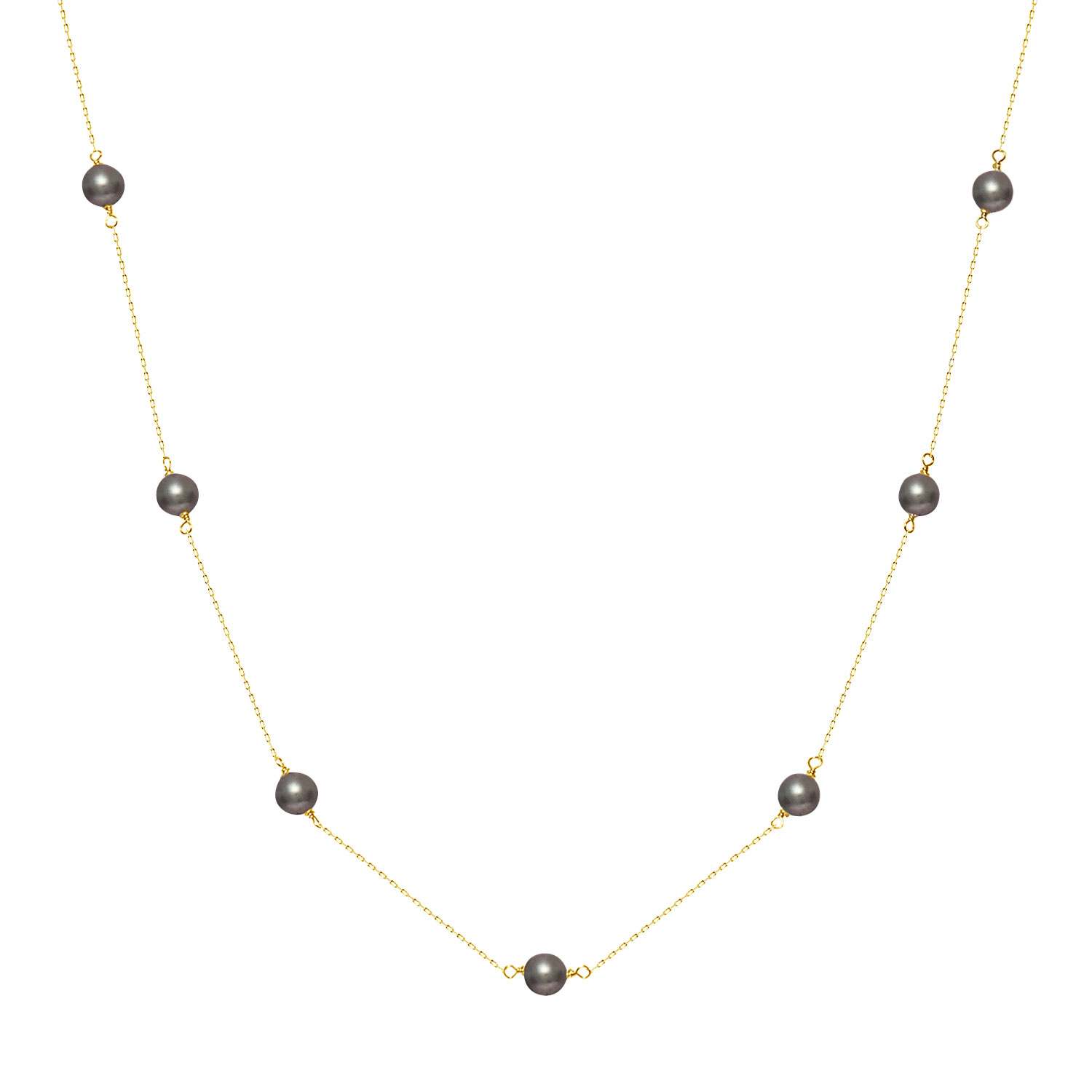 ネックレス レディース あこや真珠 染め 黒 パール 5.0～6.0mm K18 18金 イエローゴールド ステーションネックレス