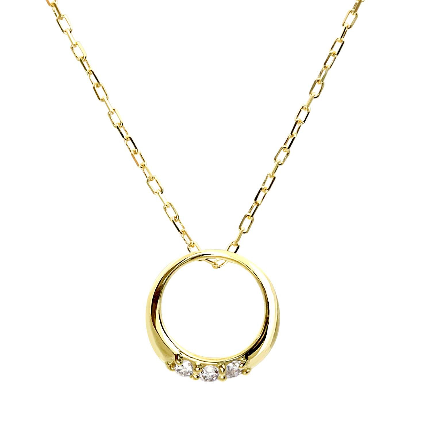 ダイヤモンド サークル ネックレス 3石 0.05ct K18 イエローゴールド
