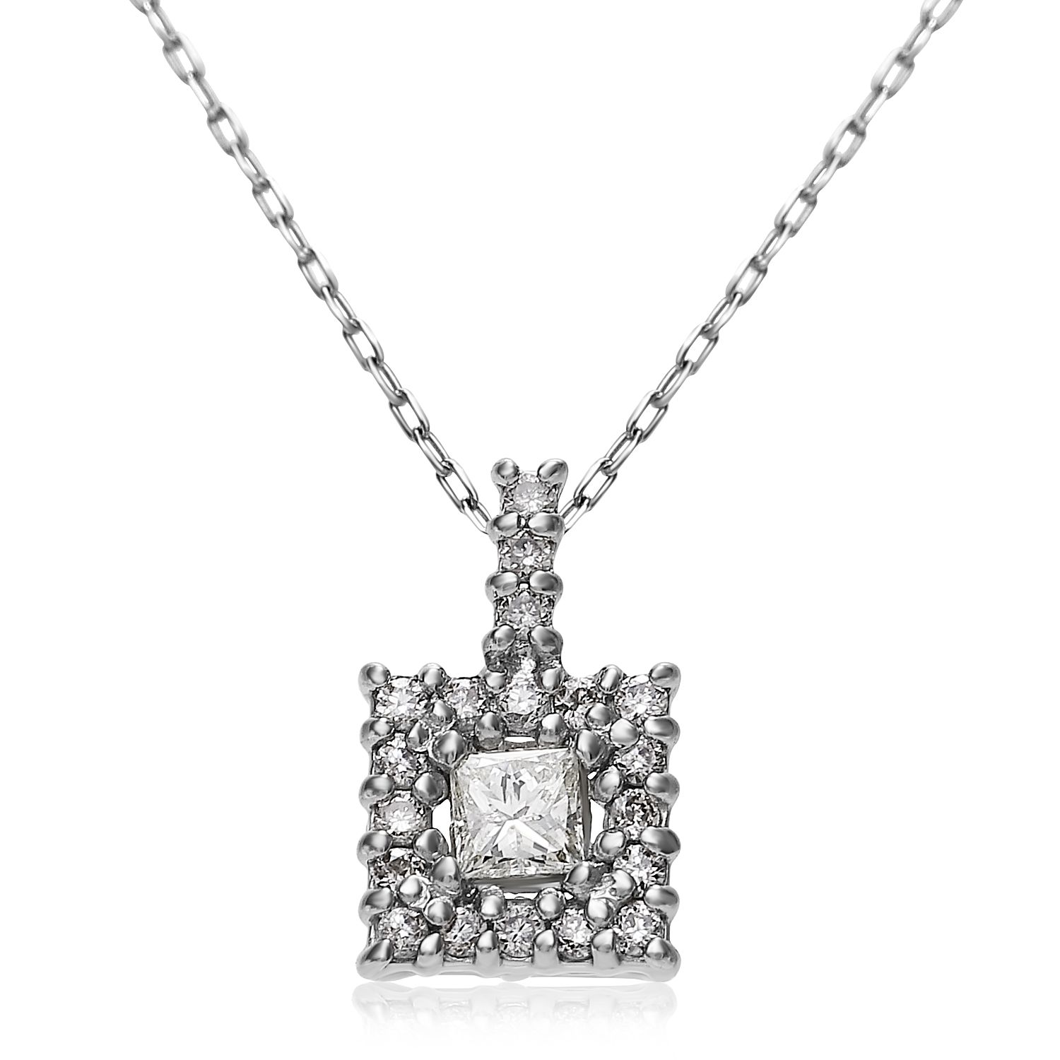 ダイヤモンドネックレス Pt900 プラチナスクエアダイヤ 0.15ct  lpi51-0011-pt