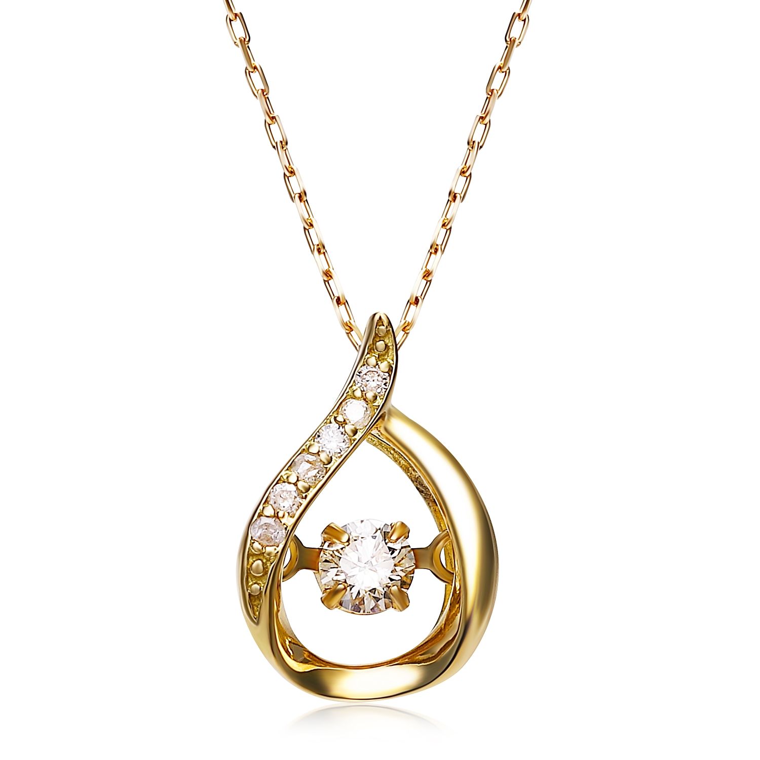 ダイヤモンドネックレス K18YG イエローゴールド ダンシング ドロップダイヤ 0.1ct