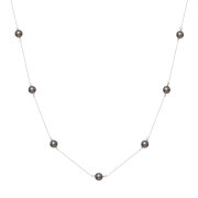 ネックレス レディース あこや真珠 染め 黒 パール 5.0～6.0mm PT900 プラチナ ステーションネックレス
