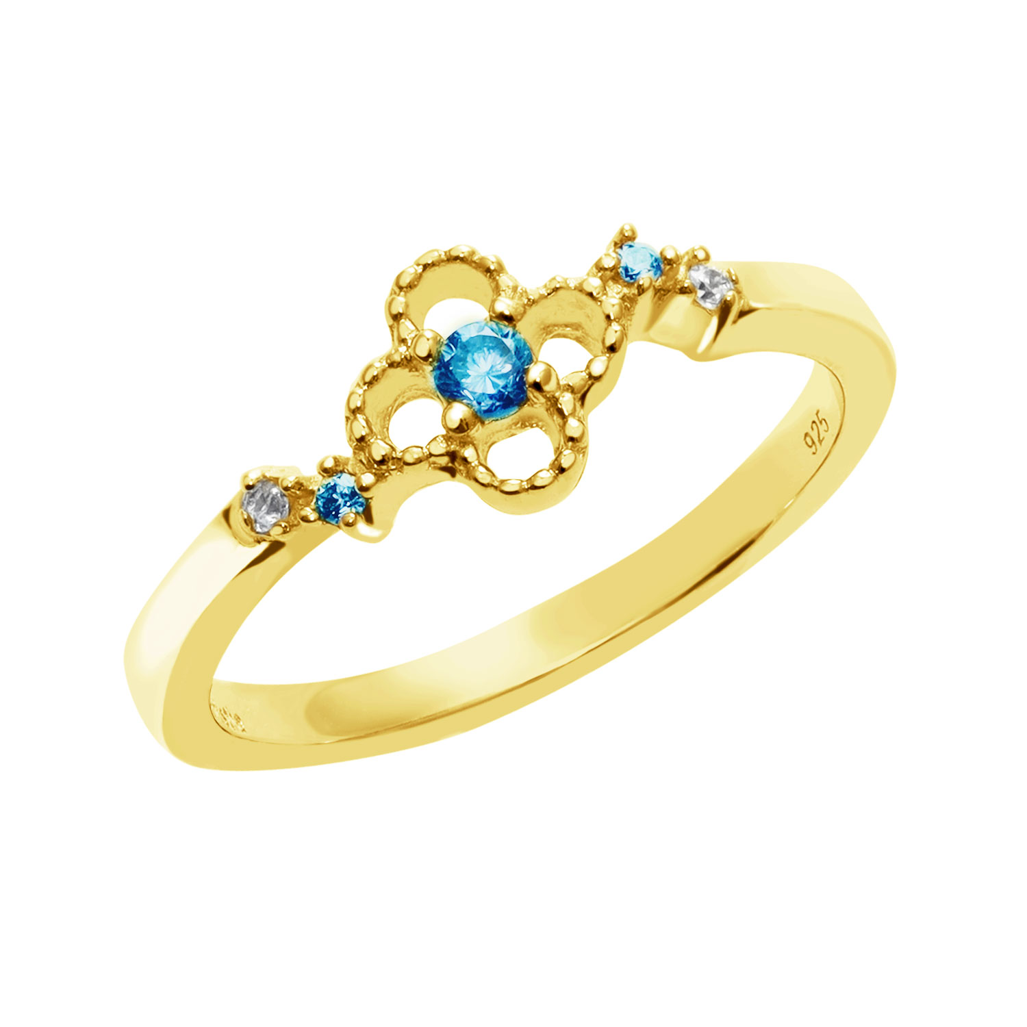 ピンキーリング レディース シルバー925 イエローゴールド 誕生石 11月 ブルートパーズ 天然石 花 リング 指輪 3号 5号 7号 9号 11号