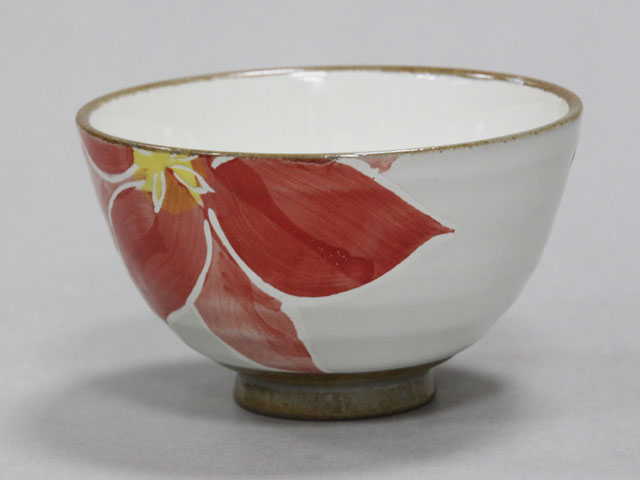 波佐見焼、花満開茶碗赤11.3cm 食器のお店 Latable
