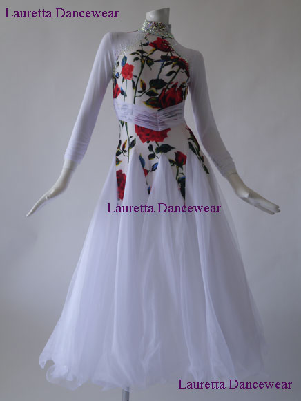 ワンピース　パーティードレス　ホワイト/ローズプリント　OP20131(M)