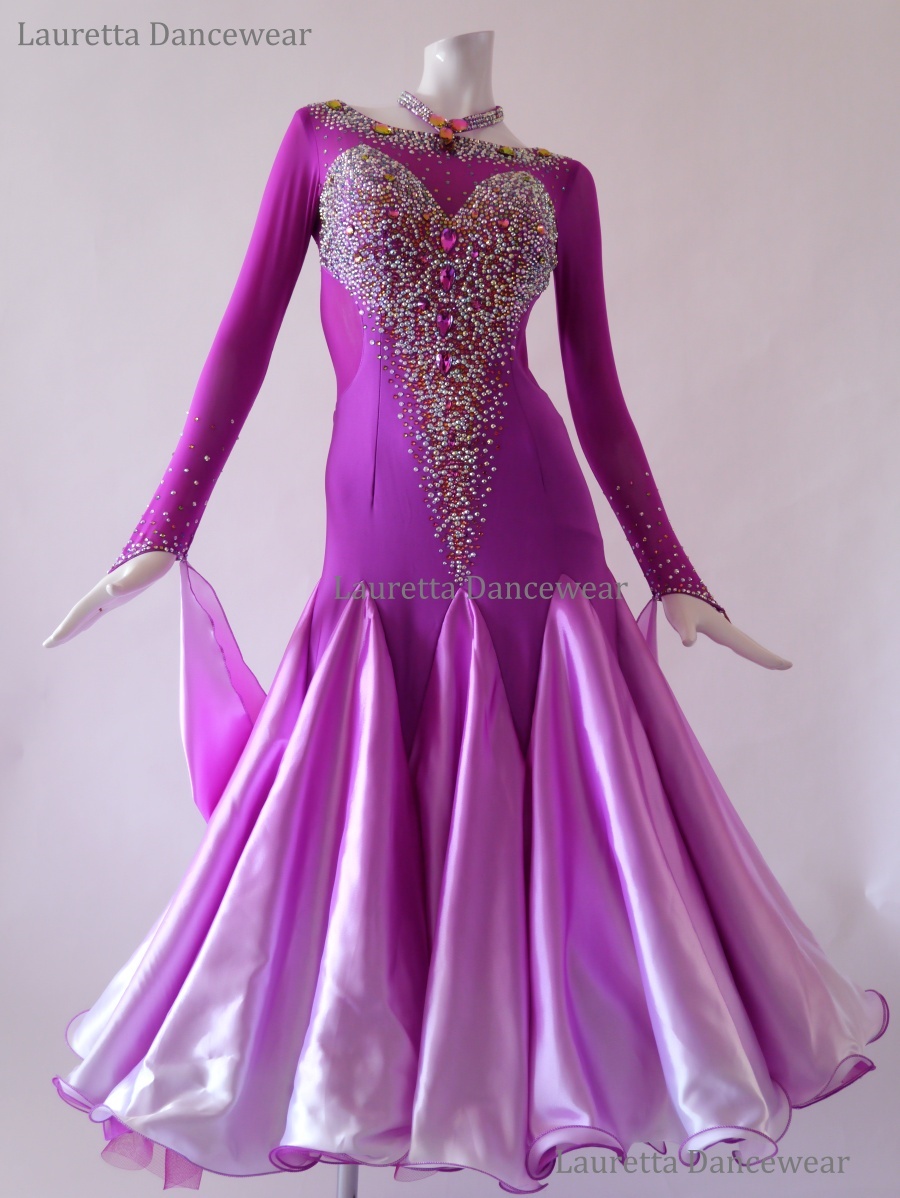 【社交ダンスドレス・衣装】ST20952 スタンダード/モダン　高級仕様　フューシャピンクグラデーション/マーメイドライン(M)