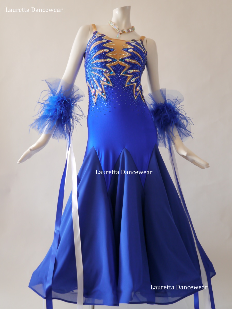【社交ダンスドレス・衣装】ST20964 スタンダード/モダン 高級仕様 オーストリッチフェザー/ロイヤルブルー/マーメイドライン(M)