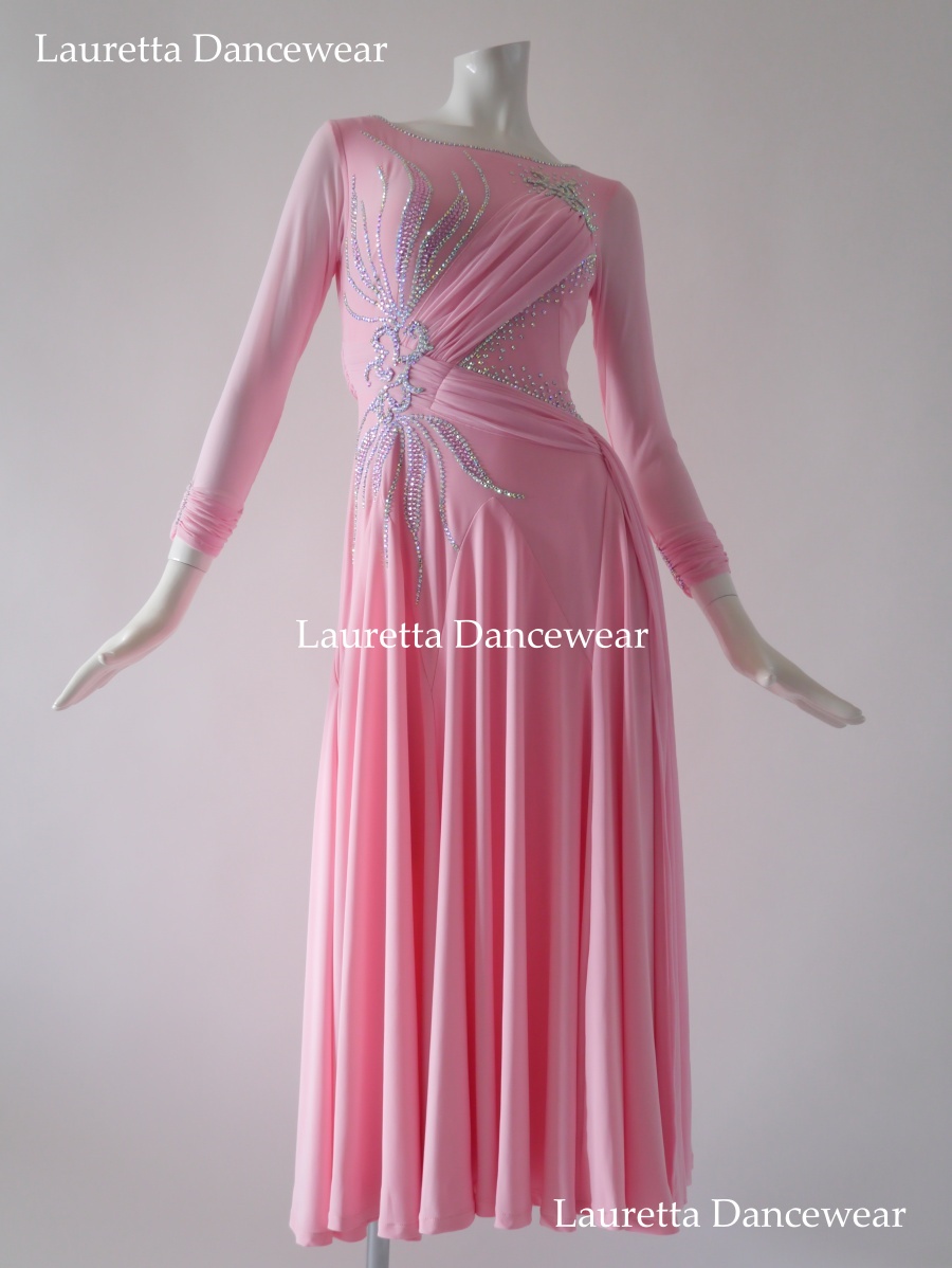 【社交ダンスドレス・衣装】OP20230  高級仕様 パーティドレス/レッスン着 ピンク(M)