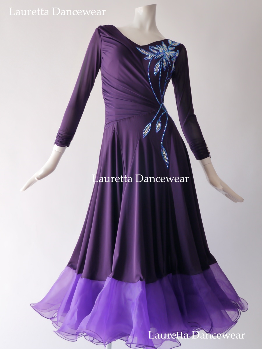 【社交ダンスドレス・衣装】OP20236 高級仕様 パーティドレス ワンピース デモ パープル(M)