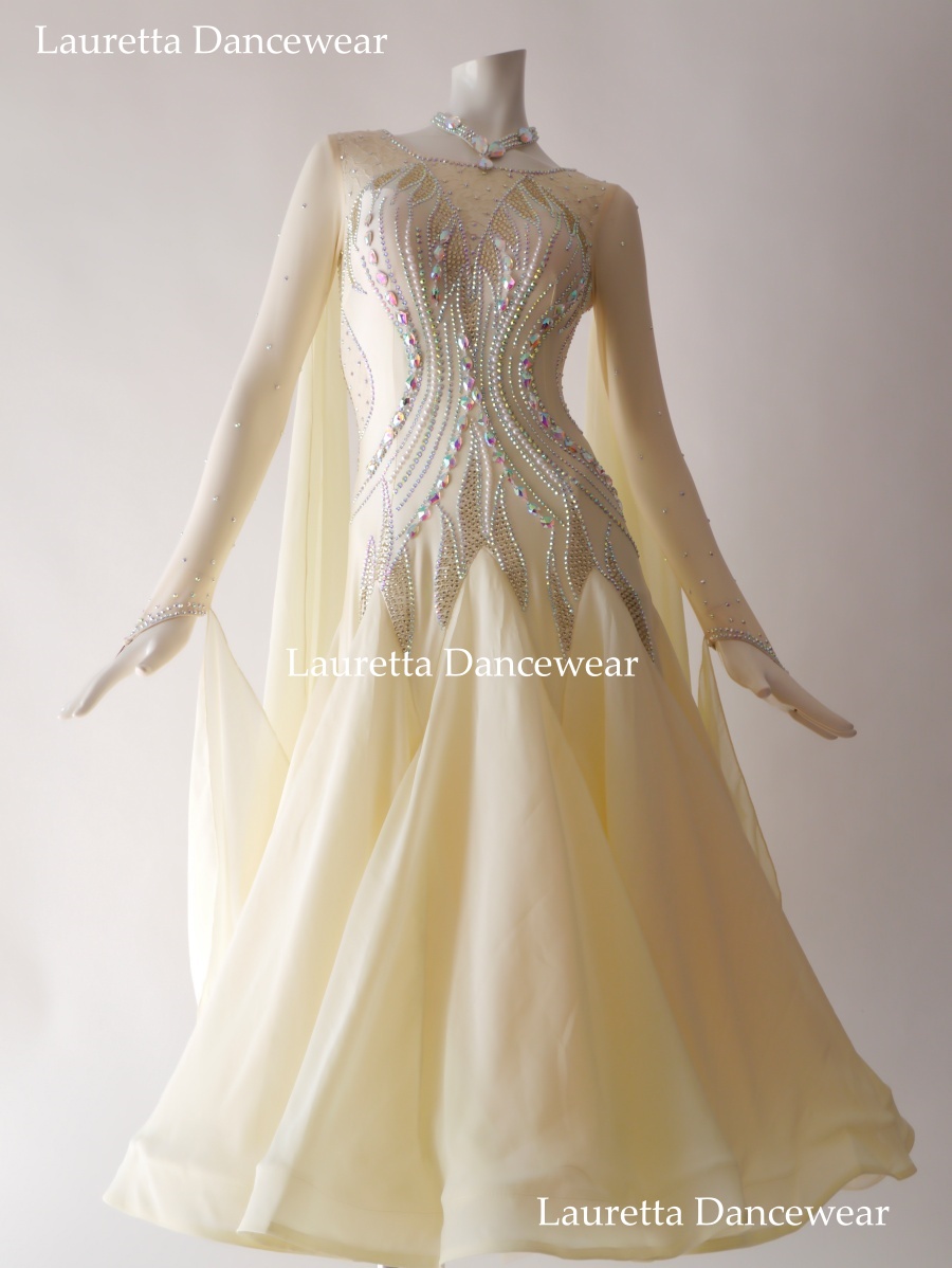 【社交ダンスドレス】ST21052 スタンダード/モダン 高級仕様 バニラカラー/レース(M)