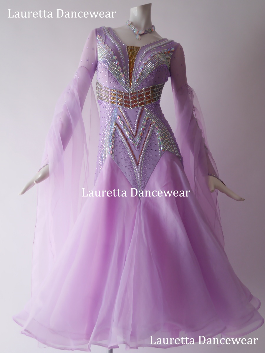 【社交ダンスドレス】ST21054 スタンダード/モダン 高級仕様 ライトパープル/パール(M)