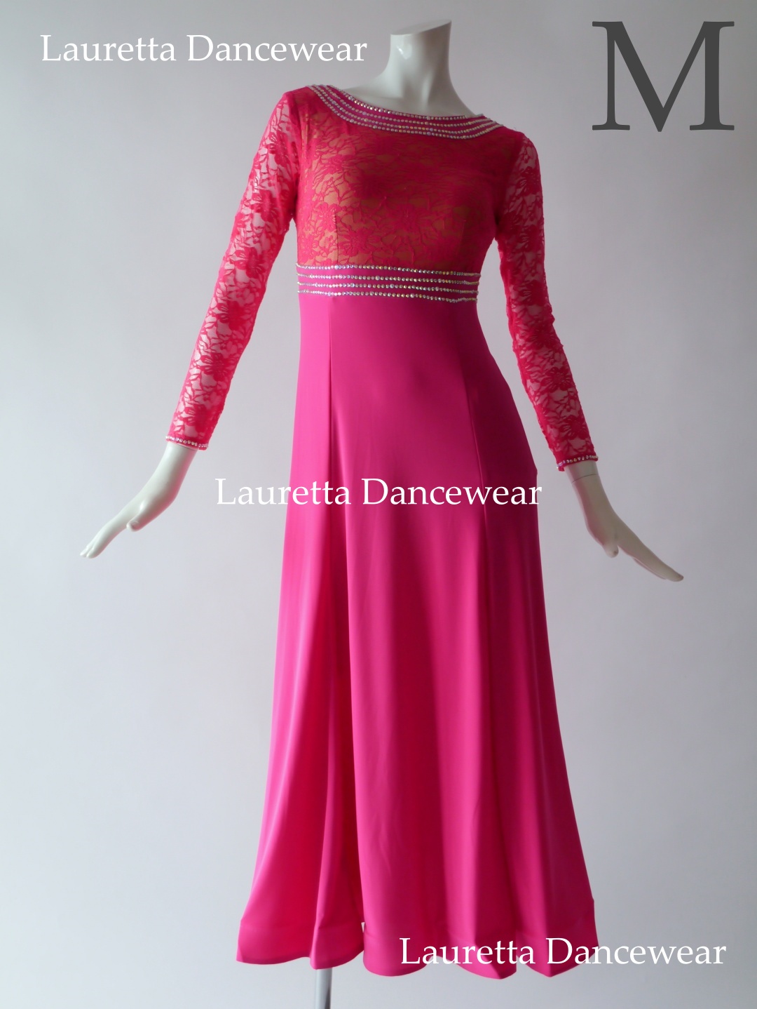 【社交ダンスドレス・衣装】OP20245 パーティードレス/レッスン着 高級仕様 フューシャピンク/フラワーレース(M)