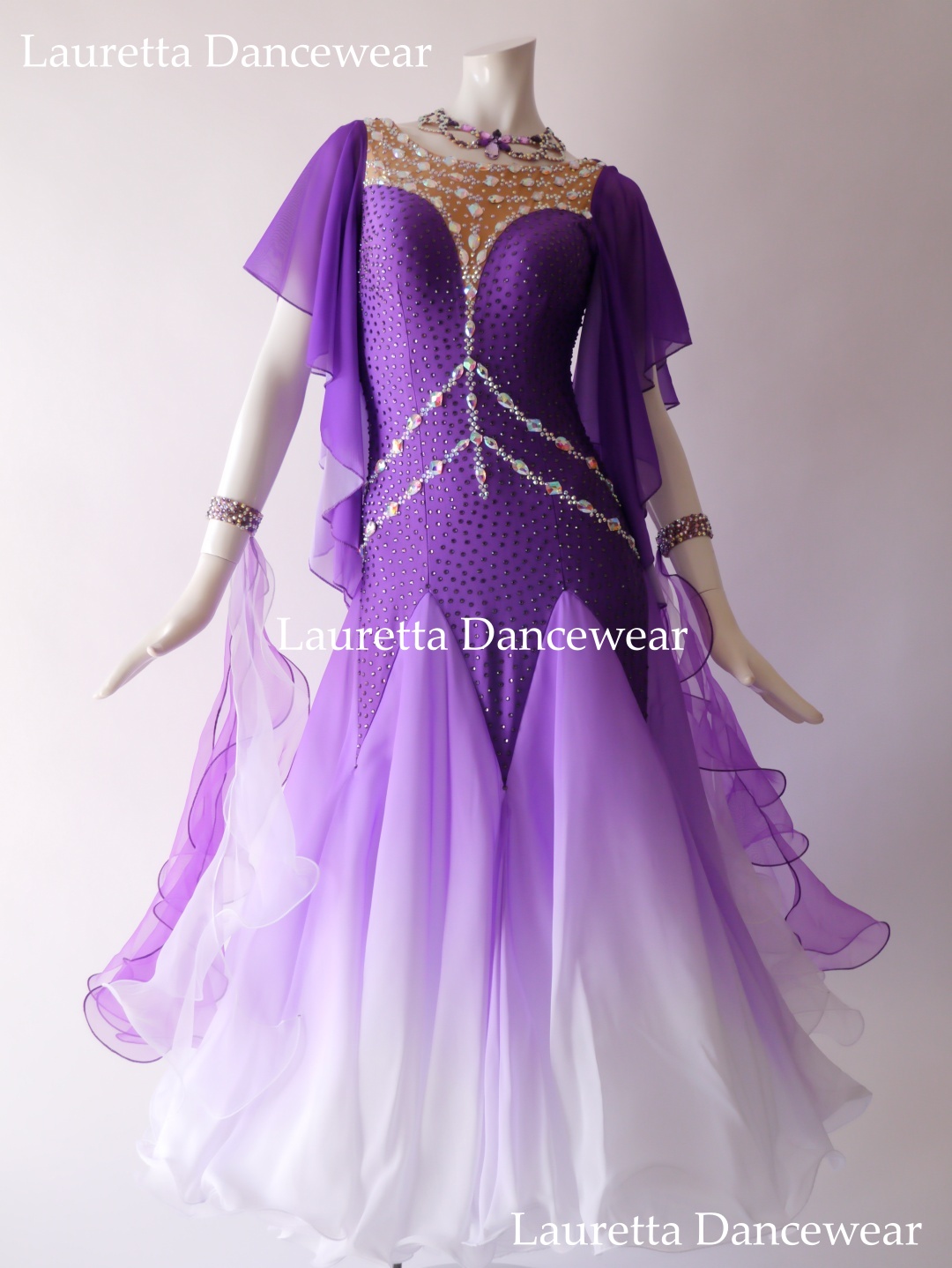 【社交ダンスドレス・衣装】ST21096 スタンダード/モダン 高級仕様 パープルグラデーション バックワードネックレス(M)