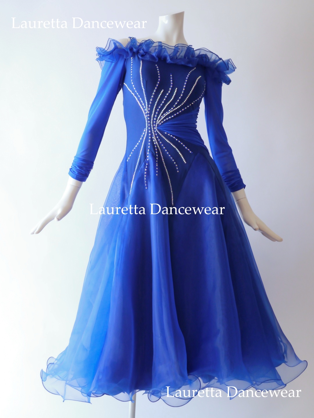 【社交ダンスドレス】OP20257 パーティードレス/レッスン着 ロイヤルブルー(M)