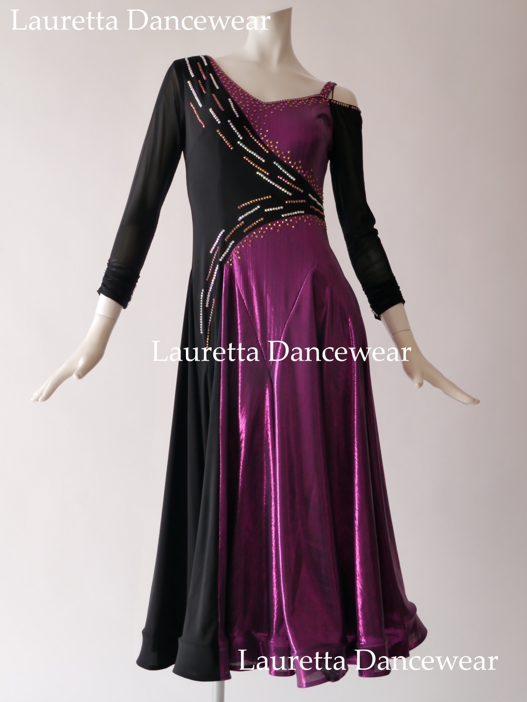 OP20262  高級仕様 パーティドレス/レッスン着 ホワイト/モーヴピンク(L)