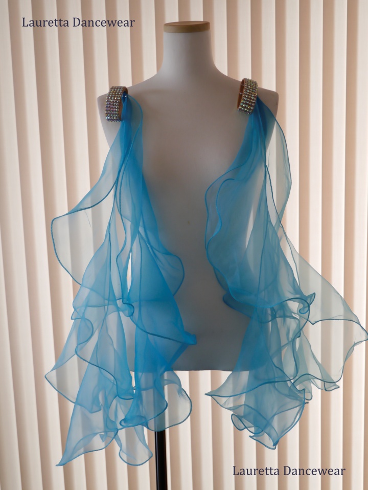 オーダー【社交ダンス衣装・ドレス】ドレス用フロート/ウイング ブラック 縦フリル6本 ラインストーンバングル1組