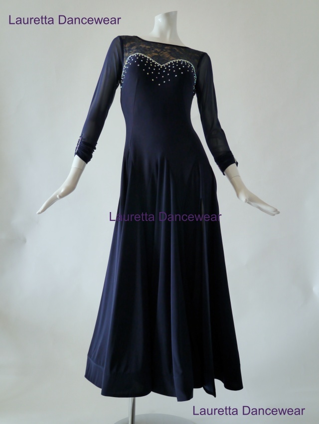 【社交ダンスドレス・衣装】OP20167 パーティドレス/レッスン着　ネイビーブルー(M)