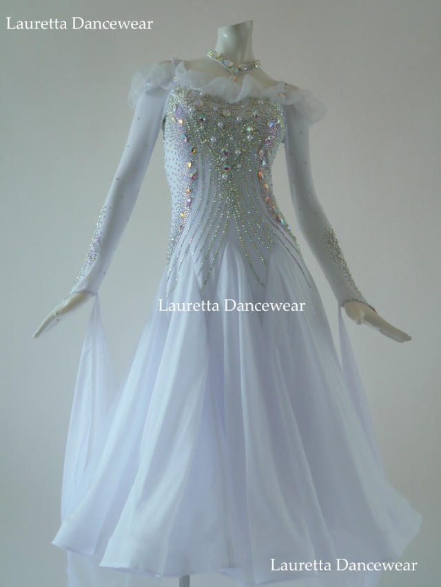 【社交ダンスドレス・衣装】ST21008 スタンダード/モダン 高級仕様 ピュアホワイト(M)