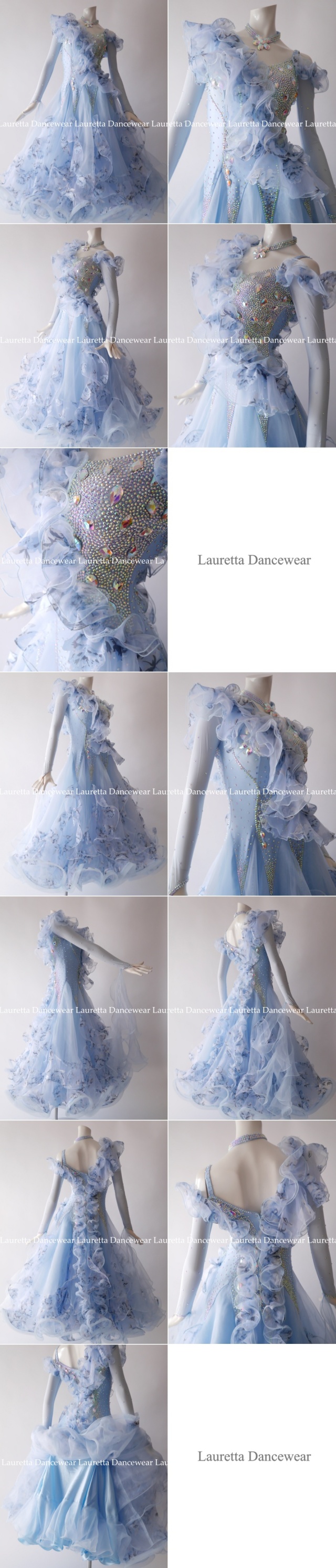 新品未使用 社交ダンスドレス スタンダード Ｍ 高級仕様 パウダーブルー ローズ 新品未使用 社交ダンスドレス スタンダード M 高級仕様 パウダー