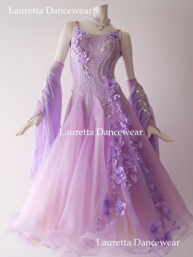 【社交ダンスドレス・衣装】ST21094 スタンダード/モダン 高級仕様 ラベンダー/イエロー (M)