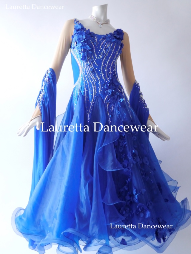 セミオーダー【社交ダンスドレス・衣装】ST21088 スタンダード/モダン 高級仕様 ロイヤルブルー(XL)