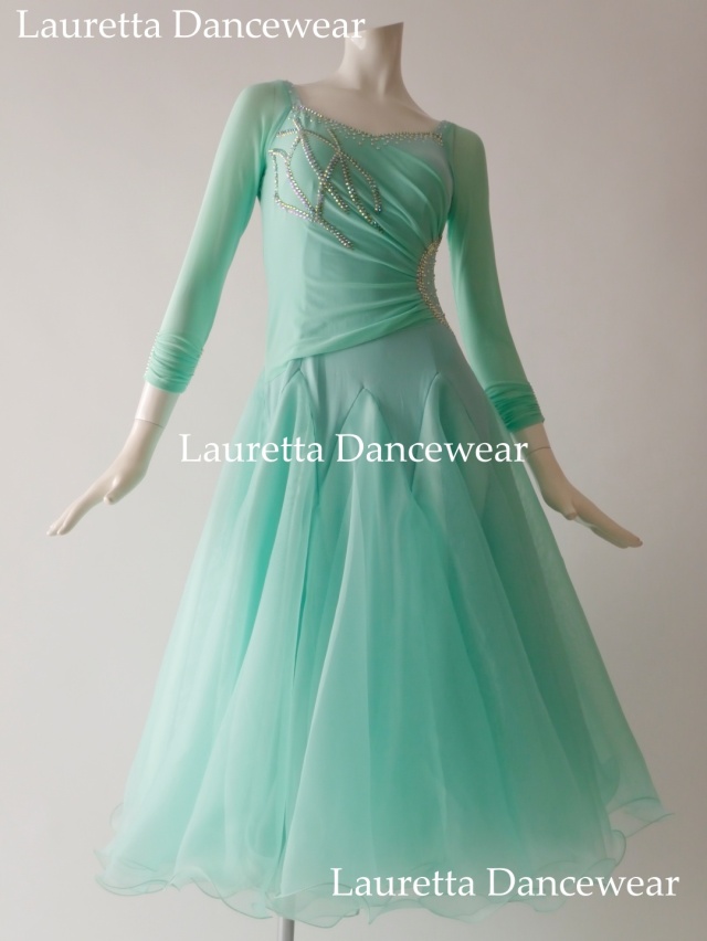 【社交ダンスドレス】OP20253 パーティードレス/レッスン着 ミントグリーン(M)