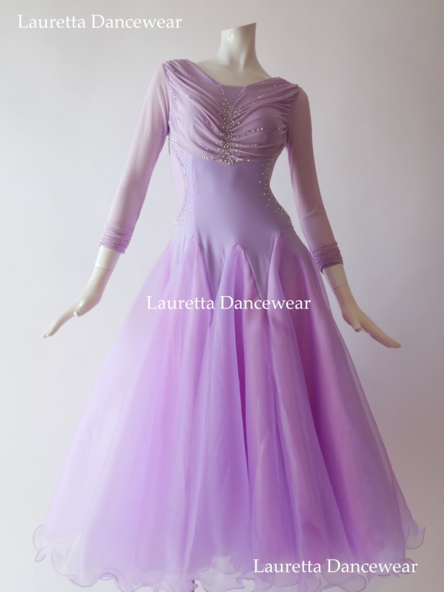 【社交ダンスドレス】OP20256 パーティードレス/レッスン着 ライトパープル(M)