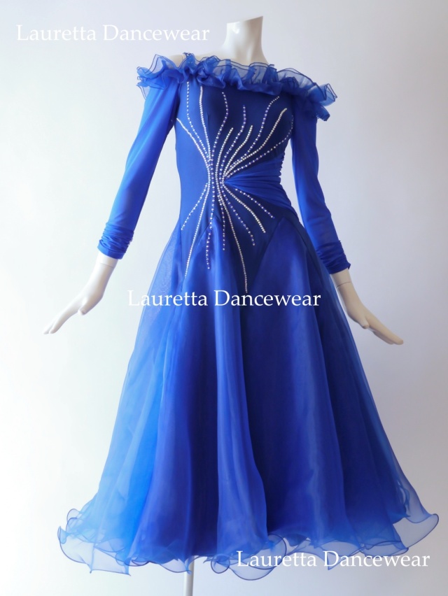 【社交ダンスドレス】OP20257 パーティードレス/レッスン着 ロイヤルブルー(M)