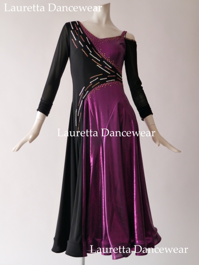 【社交ダンスドレス・衣装】OP20262  高級仕様 パーティドレス/レッスン着 ブラック/フューシャピンク(L)
