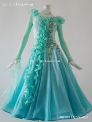 【社交ダンスドレス・衣装】 ST21009 スタンダード/モダン 高級仕様 ミントグリーン(M)