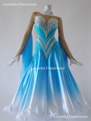 【社交ダンスドレス】ST21021 スタンダード/モダン 高級仕様 スカイブルーグラデーション(M)