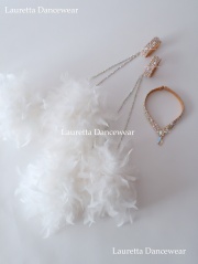 【社交ダンスドレス】FW105 ドレス用フロート ネックレス+バングル+フェザーボンボン シャンデリアマラボー/ホワイト 1ペア