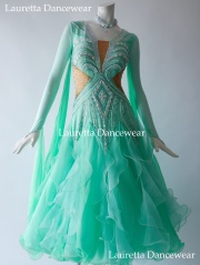 【社交ダンスドレス・衣装】ST21081 高級仕様 スタンダード/モダン アップルグリーン (M)