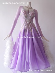 【社交ダンスドレス・衣装】ST21090 スタンダード/モダン 高級仕様  ラベンダー/シャンデリアマラボー フェザーフロート(M)