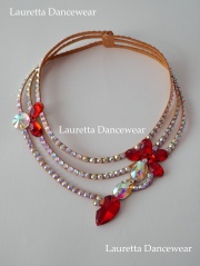 DA10030 ネックレス チョーカー 軽量  高品質ガラスラインストーン オーロラ×ルビーレッド 社交ダンス