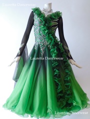 【社交ダンスドレス・衣装】ST21103スタンダード/モダン 高級仕様 グリーン/ブラックグラデーション (M)