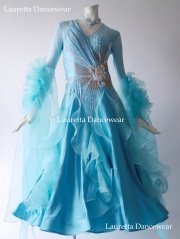 【社交ダンスドレス・衣装】ST21104 スタンダード/モダン 高級仕様 シアン/バックワードネックレス (M)