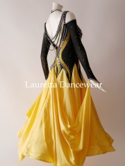 【社交ダンスドレス・衣装】ST21095 スタンダード/モダン 高級仕様  ブラック/イエロー(M)
