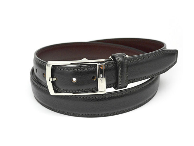 牛革　スクエアバックル 30mm幅 ピン式 ベルト 「ゴールドファイル」 GB52310 クロ　正面