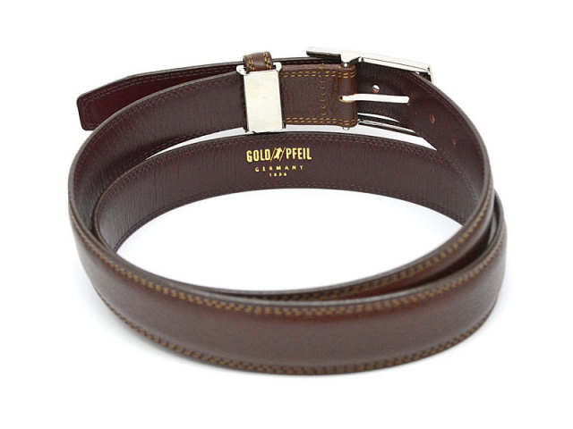 牛革　スクエアバックル 30mm幅 ピン式 ベルト 「ゴールドファイル」 GB52310 チョコ　裏面